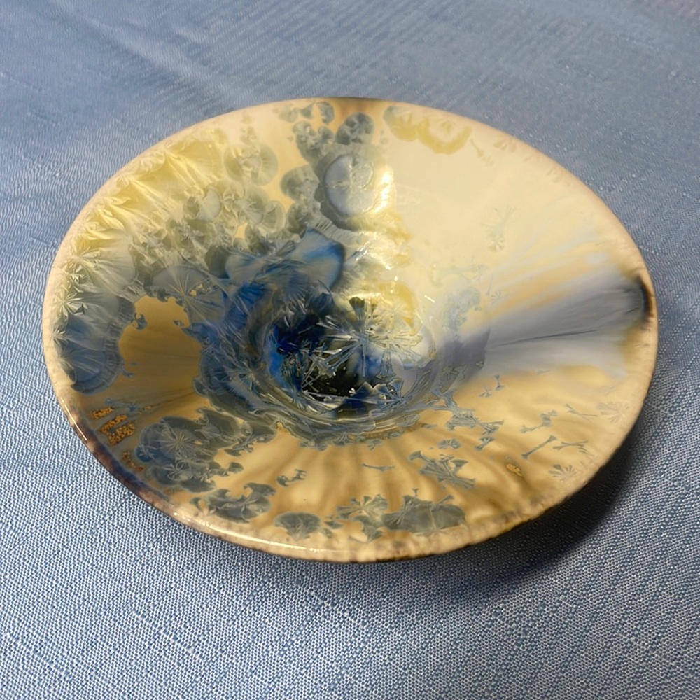Bill Campbell crystalline glaze pottery candle bowl
